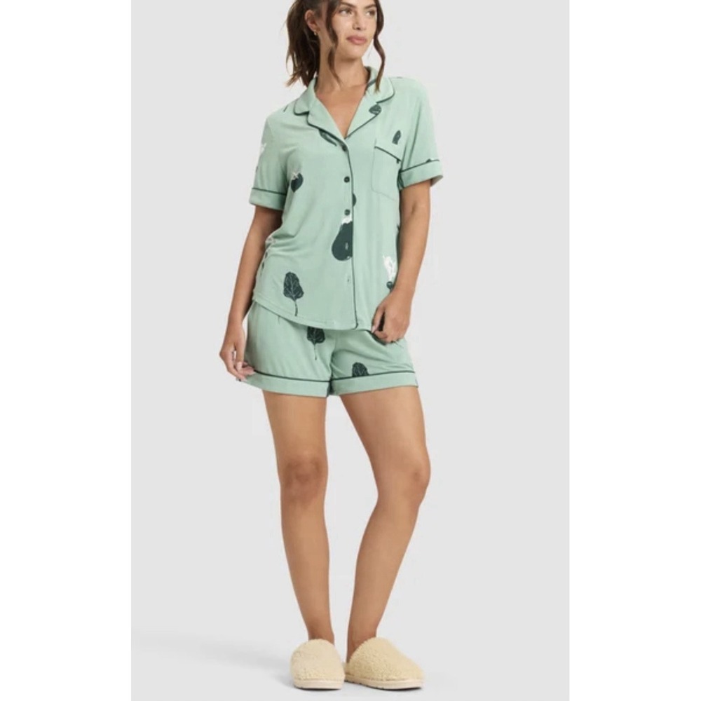 Cozy Earth Women's Bamboo Stretch-Knit Short Sleeve Pajama Set Green  Veggies XL - Picture 7 of 9